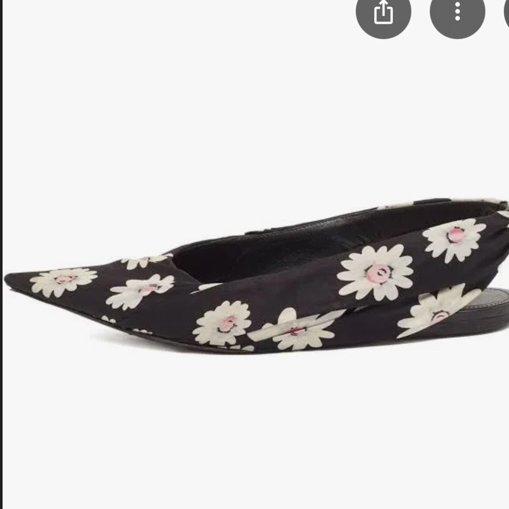 BALENCIAGA Black Daisy Floral Pointed Knife Mules